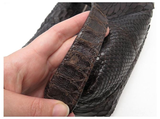 SAC A MAIN SONIA RYKIEL 30 CM EN CUIR FACON PYTHON MARRON LEATHER HAND BAG PURSE - vue 18