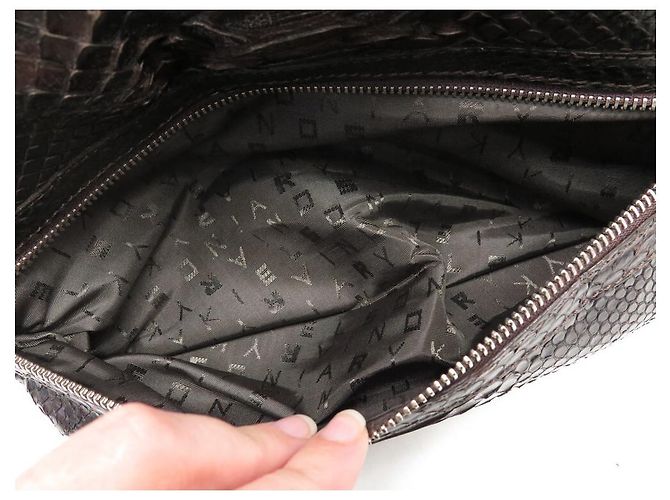 SAC A MAIN SONIA RYKIEL 30 CM EN CUIR FACON PYTHON MARRON LEATHER HAND BAG PURSE - vue 19