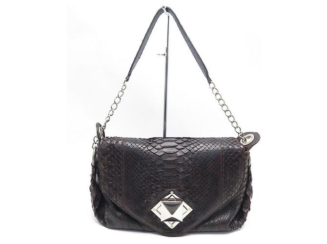 SAC A MAIN SONIA RYKIEL 30 CM EN CUIR FACON PYTHON MARRON LEATHER HAND BAG PURSE - vue 2