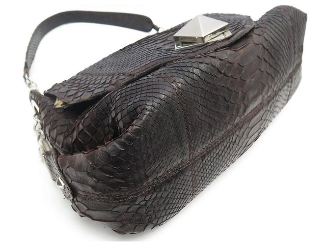 SAC A MAIN SONIA RYKIEL 30 CM EN CUIR FACON PYTHON MARRON LEATHER HAND BAG PURSE - vue 3