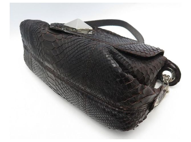 SAC A MAIN SONIA RYKIEL 30 CM EN CUIR FACON PYTHON MARRON LEATHER HAND BAG PURSE - vue 4