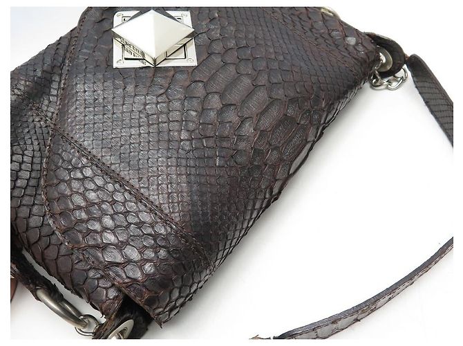 SAC A MAIN SONIA RYKIEL 30 CM EN CUIR FACON PYTHON MARRON LEATHER HAND BAG PURSE - vue 5