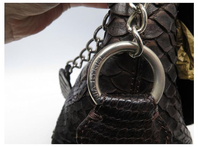 SAC A MAIN SONIA RYKIEL 30 CM EN CUIR FACON PYTHON MARRON LEATHER HAND BAG PURSE - vue 8
