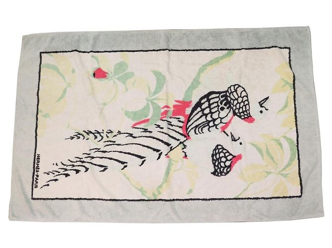 Hermès DRAP DE PLAGE HERMES OISEAUX SERVIETTE DE BAIN COTON GRIS BEACH TOWEL - vue 2