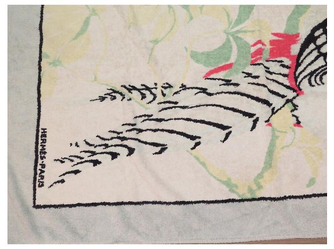 Hermès DRAP DE PLAGE HERMES OISEAUX SERVIETTE DE BAIN COTON GRIS BEACH TOWEL - vue 3