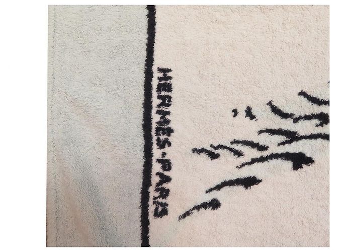 Hermès DRAP DE PLAGE HERMES OISEAUX SERVIETTE DE BAIN COTON GRIS BEACH TOWEL - vue 4