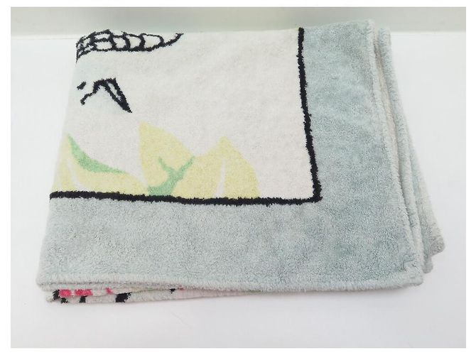 Hermès DRAP DE PLAGE HERMES OISEAUX SERVIETTE DE BAIN COTON GRIS BEACH TOWEL - vue 6