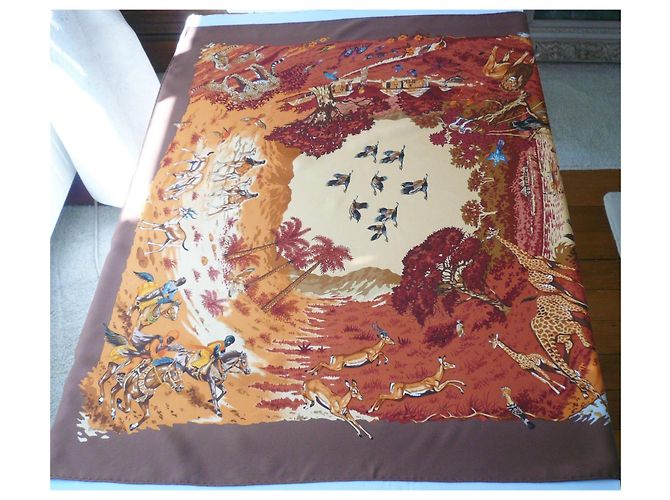 Hermès HERMES Carré Seta Vintage AFRICA BUONE CONDIZIONI Marrone - vista 2