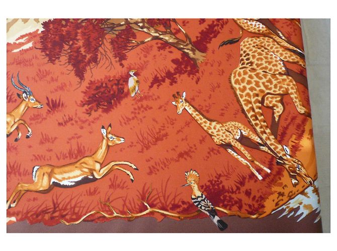 Hermès HERMES Carré Seta Vintage AFRICA BUONE CONDIZIONI Marrone - vista 5