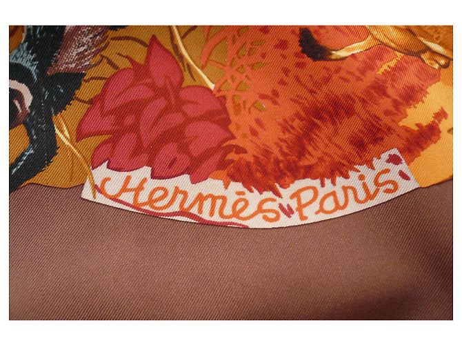 Hermès HERMES Carré Seta Vintage AFRICA BUONE CONDIZIONI Marrone - vista 7