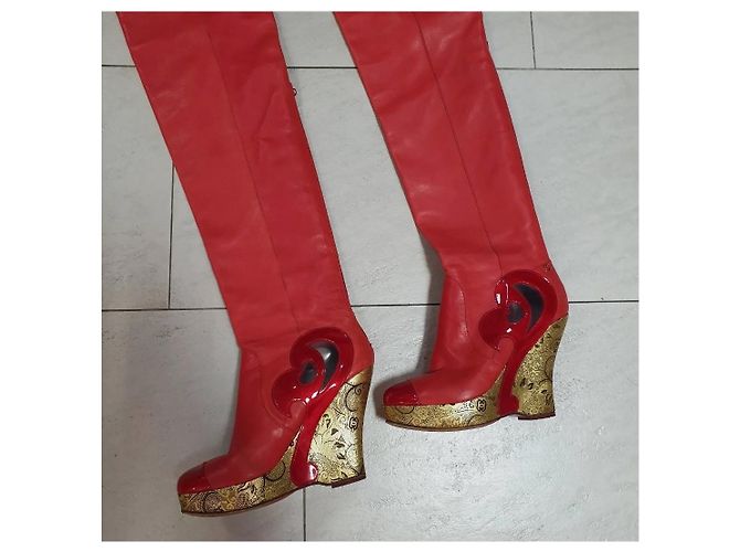 Chanel Red Paris Moscow Wedge Thigh-High Boots - vista 2