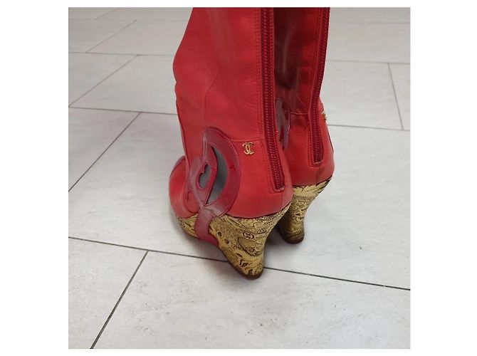 Chanel Red Paris Moscow Wedge Thigh-High Boots - vista 4