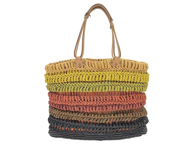 Borsa tote Jamin Puech in giallo, rafia arancione e marrone Multicolore - vista 2