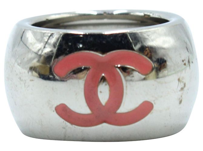Chanel Anello "CC" con cuore metallico rosa e argento - vista 2