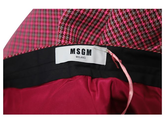 MSGM Houndstooth Cropped Dress Pants in Red Fleece Wool - view 3