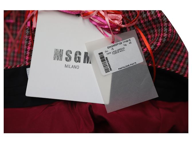 MSGM Houndstooth Cropped Dress Pants in Red Fleece Wool - view 5