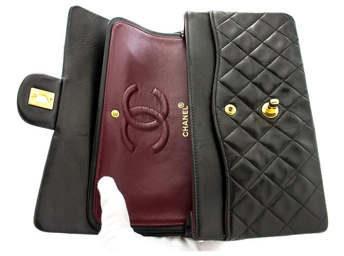 Chanel 2.55 Borsa a tracolla a catena media con patta foderata Pelle di agnello nera Nero - vista 11