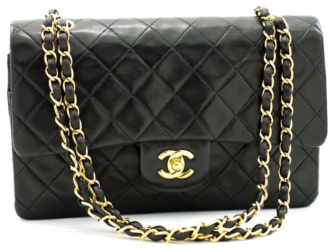Chanel 2.55 Borsa a tracolla a catena media con patta foderata Pelle di agnello nera Nero - vista 2