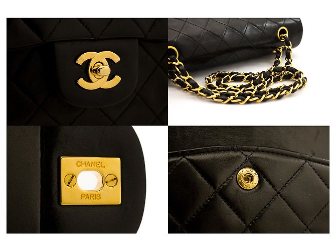 Chanel 2.55 Borsa a tracolla a catena media con patta foderata Pelle di agnello nera Nero - vista 7