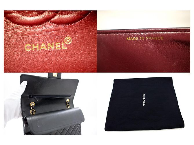 Chanel 2.55 Borsa a tracolla a catena media con patta foderata Pelle di agnello nera Nero - vista 8