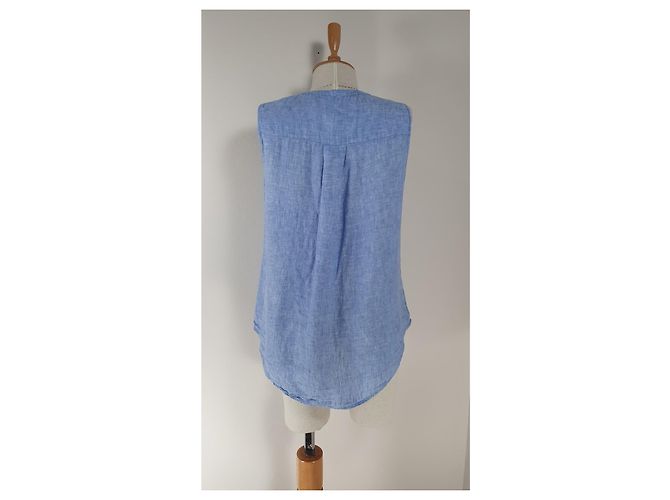 Canotta Christian Siriano in lino blu - vista 3