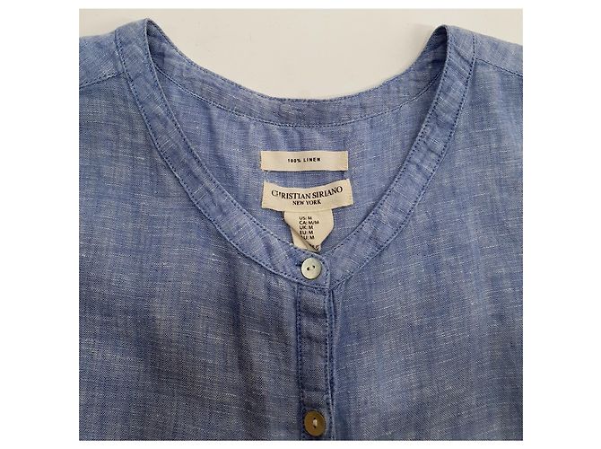 Canotta Christian Siriano in lino blu - vista 5