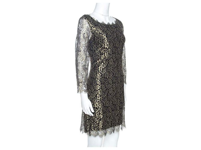 Diane Von Furstenberg Abito in pizzo Zarita nero e oro DvF D'oro - vista 2