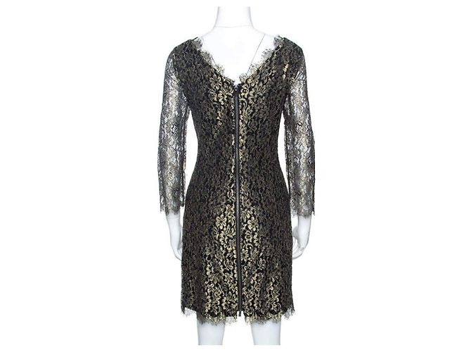 Diane Von Furstenberg Abito in pizzo Zarita nero e oro DvF D'oro - vista 3