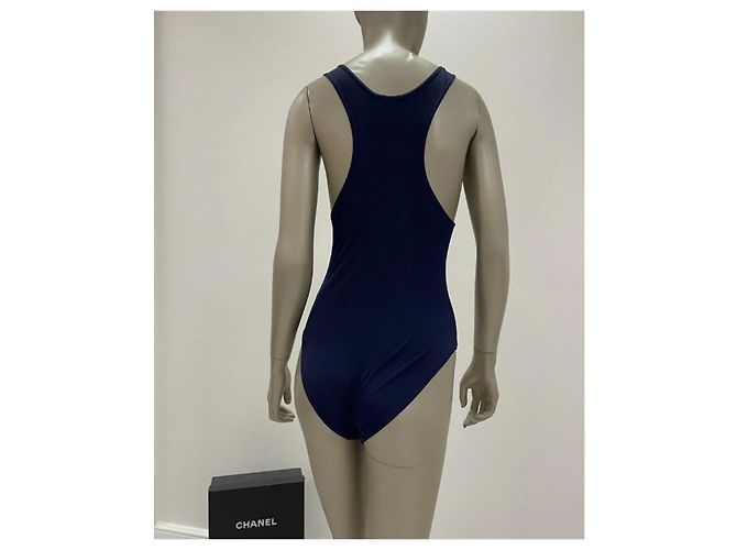 Chanel Club Marineblauer einteiliger Badeanzug Gr.38 Dunkelblau - Ansicht 2