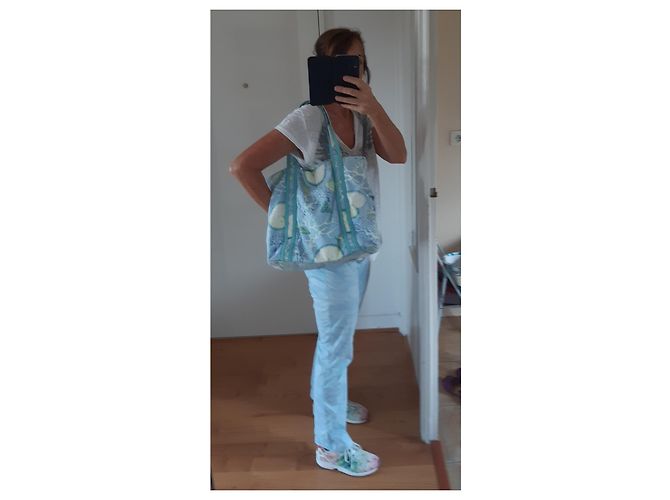 Autre Marque MANUEL CANOVAS Handtasche Weiß Hellgrün Hellblau Stoff - Ansicht 11