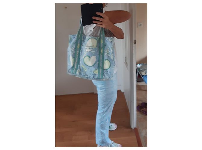 Autre Marque MANUEL CANOVAS Handtasche Weiß Hellgrün Hellblau Stoff - Ansicht 13