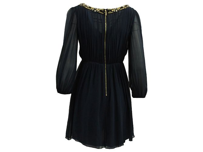 Alice + Olivia Abito con scollo a paillettes Alice & Olivia in seta blu navy - vista 3