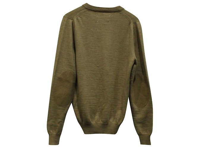 Maison Martin Margiela Maison Margiela Sweat col V avec coudière en laine marron - vue 2