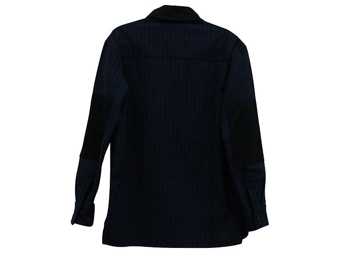 Autre Marque Acne Studios Checkered Print Button Down Shirt in Navy Blue Wool - view 2