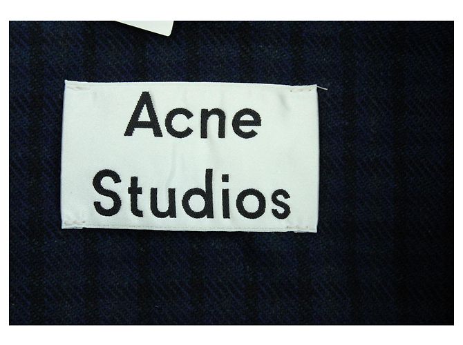 Autre Marque Acne Studios Checkered Print Button Down Shirt in Navy Blue Wool - view 3