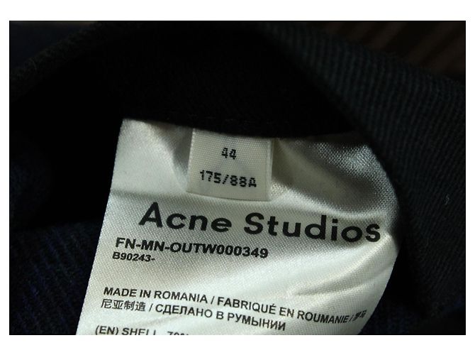 Autre Marque Acne Studios Checkered Print Button Down Shirt in Navy Blue Wool - view 4