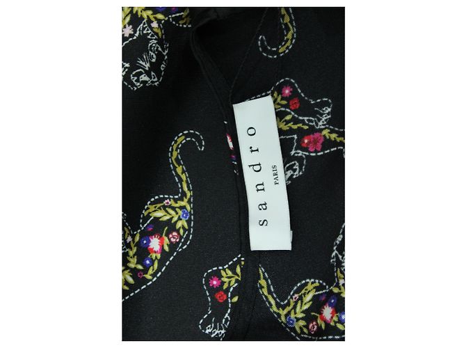 Camicetta Sandro Paris Aya upperr Print in poliestere stampato nero - vista 4