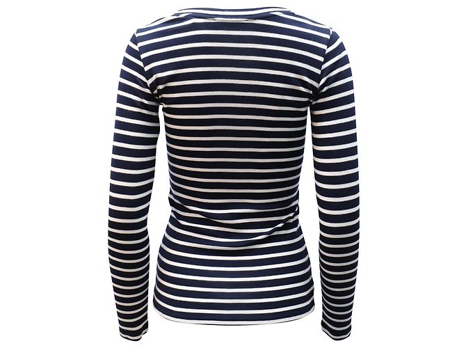 T-shirt manches longues rayé Vince en coton bleu marine - vue 2