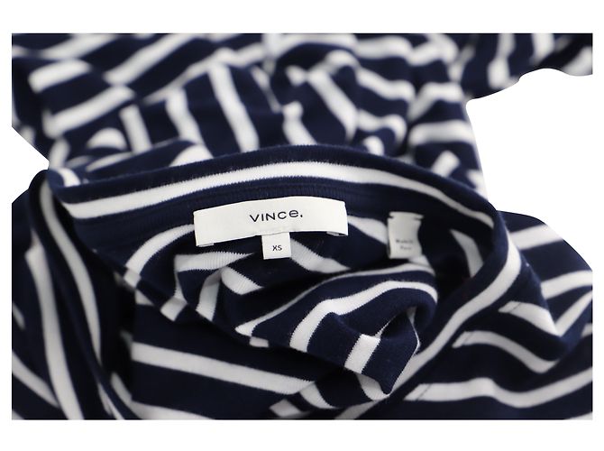 T-shirt manches longues rayé Vince en coton bleu marine - vue 3