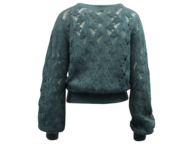 Iris & Ink Häkelstrickpullover aus blauer Wolle - Ansicht 3