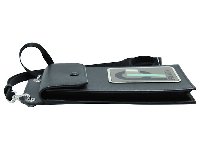 Saffiano Prada Logo Patch Phone Case in Black Leather - view 3