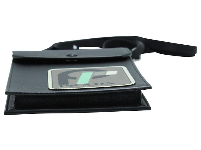 Saffiano Prada Logo Patch Phone Case in Black Leather - view 4