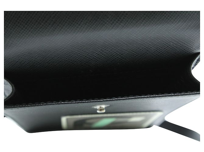 Saffiano Prada Logo Patch Phone Case in Black Leather - view 5