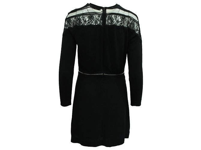 Sandro Paris Spitzenschulterkleid aus schwarzer Viskose - Ansicht 2