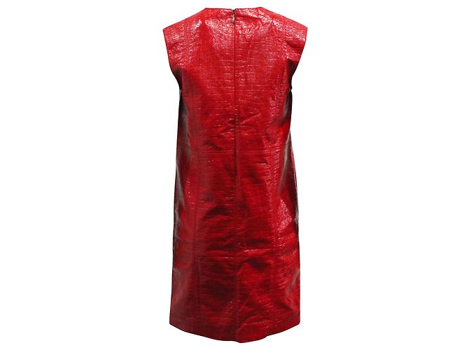 MSGM Robe Droite Effet Crocodile en Polyuréthane Rouge - vue 2