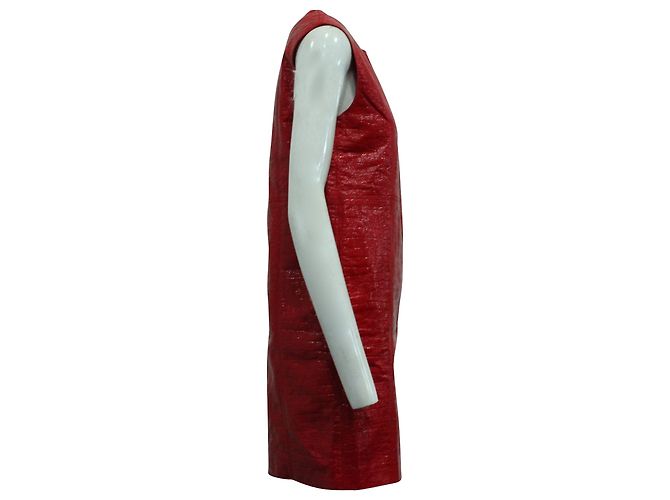 MSGM Robe Droite Effet Crocodile en Polyuréthane Rouge - vue 3