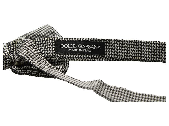 Dolce & Gabbana Papillon Pied De Poule in Cotone Bianco e Nero - vista 3