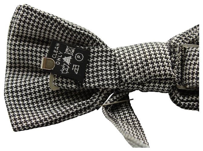 Dolce & Gabbana Papillon Pied De Poule in Cotone Bianco e Nero - vista 4