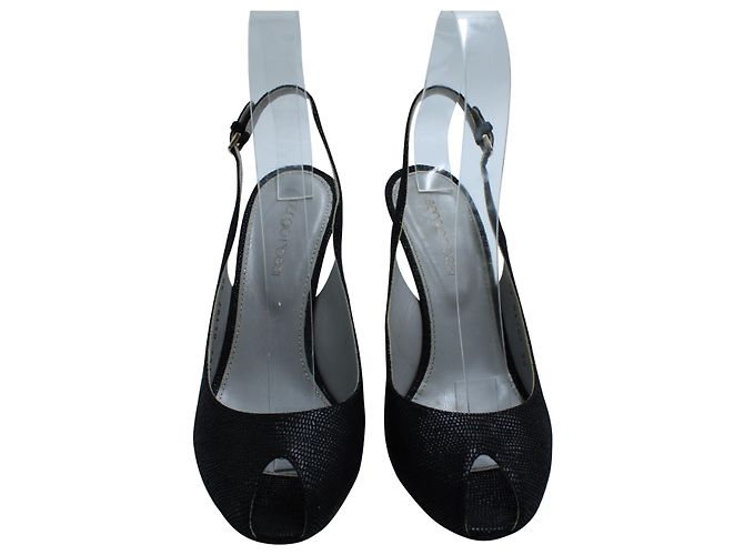 Slingback Sergio Rossi Peep Toe in pelle martellata nera Nero - vista 2