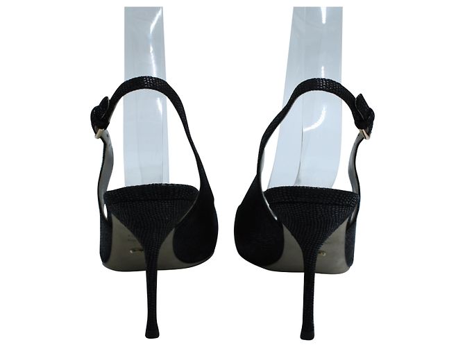 Slingback Sergio Rossi Peep Toe in pelle martellata nera Nero - vista 4